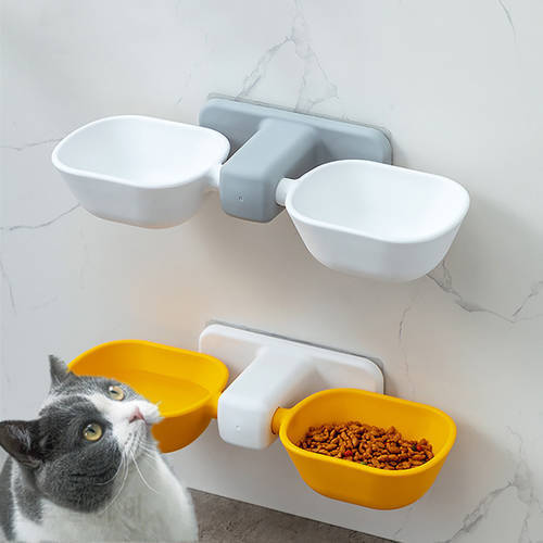 Pet Cat Double Bowl Cat Puppy Feeder Drinker Dish Wall-mounted Pet Bowls for Cat Small Dog Feeding Food Drinking Water Supplies