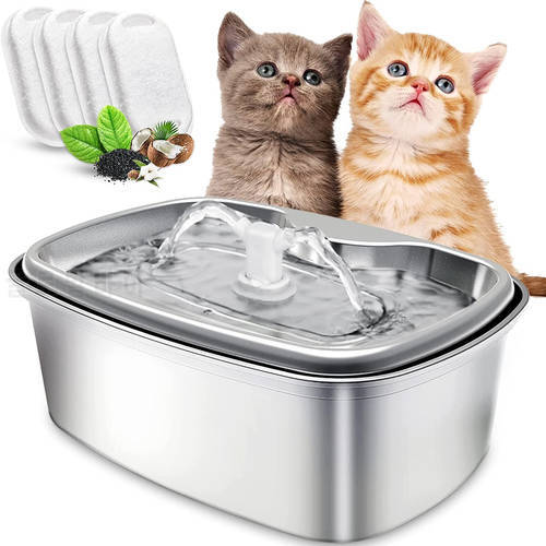 2-Way Spout Stainless Steel Cat Water Fountain Quiet Pump Pets Fountain Pet Water Dispenser BPA-Free Automatic Cat Fountain