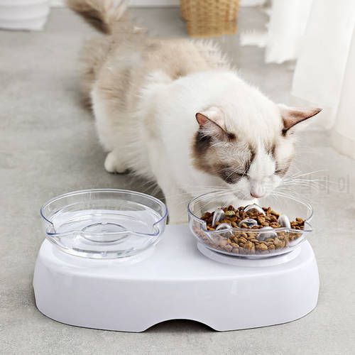 Ulmpp Cat Food Raised Bowl with Stand Slow Feeder Water Dispenser Elevated Pet Drinking Feeding Double Dish Small Dog Supplies