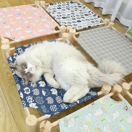 Wooden pet cat camping bed Removable Elevated Cat House solid wood cat nest kennel four seasons universal cat Baskets