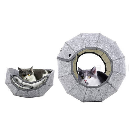 Cat Tunnel Bed Felt Cat Cave Bed Soft Cat Cave Foldable Pet Tunnel Tube Condos Cat Toy Ball Felt Cat Cave Beds For Indoor Cats