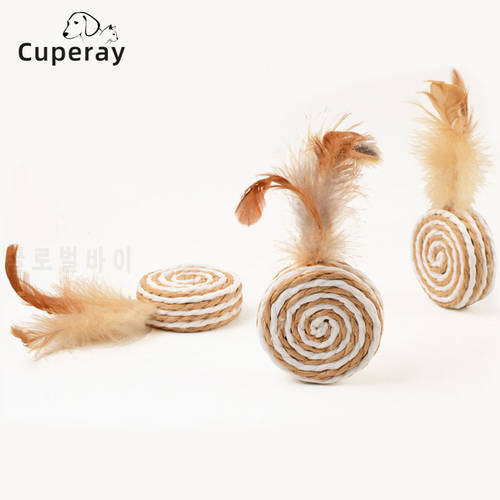 Cat Toys Natural Sisal Disc with Fluffy Feather Gnaw Gnashing Molar Teeth Catch Playing Toys Interactive Game Pet Products