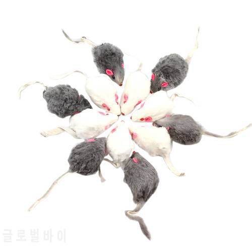Big deal 12Pcs False Mouse Cat Pet Toys Cat Long-Haired Tail Mice Sound Rattling Soft Real Rabbit Fur Sound Squeaky Cat Toy