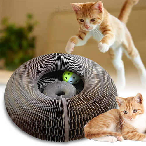 Magic Organ Cat Scratching Board Cat Toy with Bell Ball Grinding Claw Cat Interactive Foldable Scratch Board Lounge Bed Durable