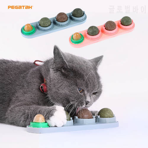 Pet Snack Self-Adhesive Teething Molar Catnip Ball Catnip Ball Set Cat Treat Toys Ball Rotated Wall for Cats Mount Toy Mascotas