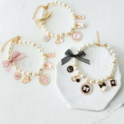 Pearl Bowknot Pet Collar Vintage Exquisite Cat Necklace Cute Bow Collar Rhinestone Princess Cat Jewelry Puppy Accessories