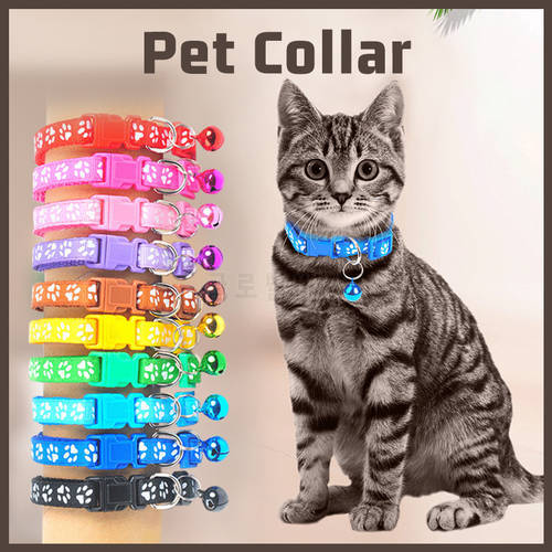 Colorful Cat Collars Cute Bell Collar Adjustable Buckle Collar Necklace Footprint Personalized Kitten Collars Pet Cat Supplies