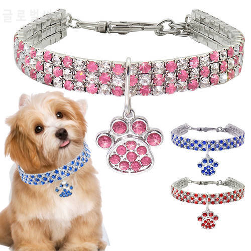 Paw Cat Collar with Rhinestones Bling Bling Adjustable Small Dog Necklace Glowing Puppy Kitten Pet Neck Personalised Products