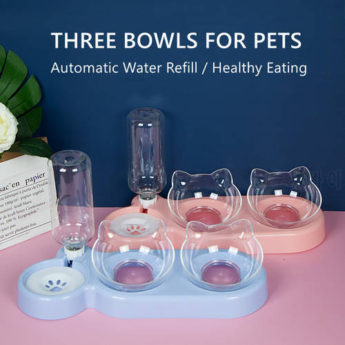 Cat Bowl Water Dispenser Automatic Feeder Double Bowls for Cats Pet Drinker Food Container with Drinking Stand Cat Accessories