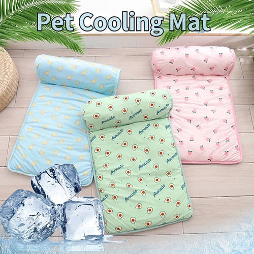 Summer Pet Cooling Ice Silk Mat with Pillow Cushion Cat Dog Breathable Ice Pad Sofa For Small Medium Dogs Cooling Sleep Mats