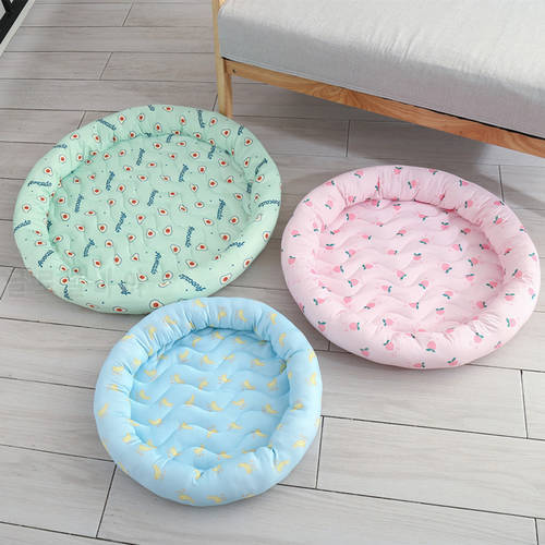 CoolCore Pet Cat Summer Nest Ice Silk Printing Cooling Sleeping Round Mat Dog Easy To Clean with Side Pillow Cats and Dogs Bed