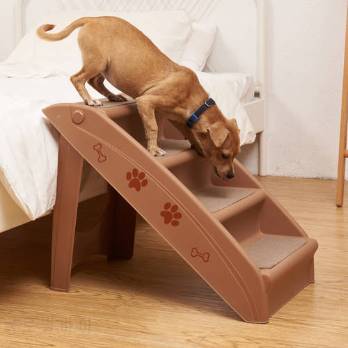 Pet Supplies Beige Folding Dog Ladder Plastic Non-slip Pet Steps Dog Stairs Foldable Pet Ladder