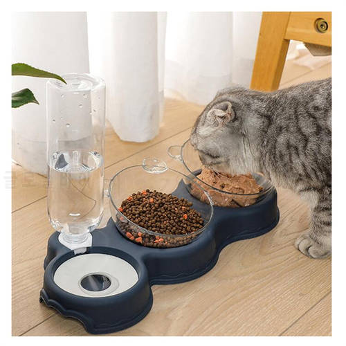 3 in 1 Cat Food Bowl Pet Automatic Feeder Water Dispenser Dogs Food Container Drinking Raised Stand Dish Anti Slip Double Bowl