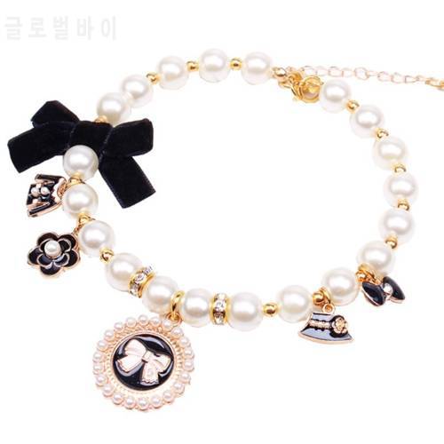 Pearl Necklace Pet Jewelry Dog Chain Teddy Lace Bow Cat Bell Pet Accessories Cat Collar Chihuahua Accessories Yorkshire Necklace