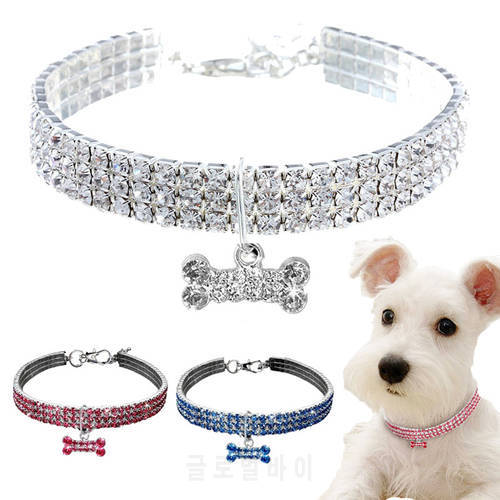 Bone Rhinestones Small Medium Dog Collar Adjustable Pet Necklace Glowing Puppy Kitten Neck Belt Personalised Accessories Product