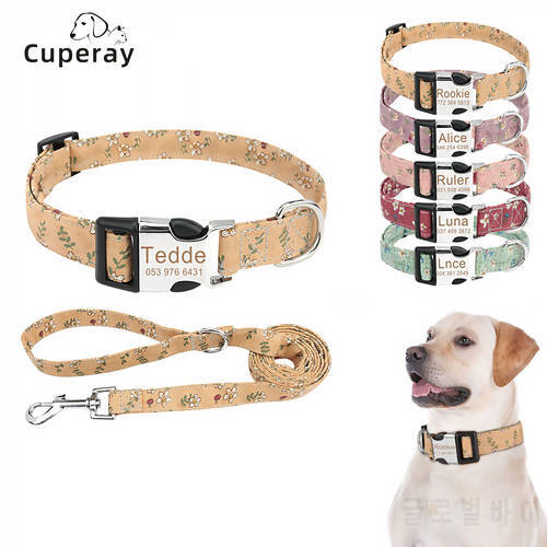 Personalized Dog Collar Leash Set Adjustable DIY Customized Pet Collar for Small Medium Large Dogs Free Engraved Dog Accessories