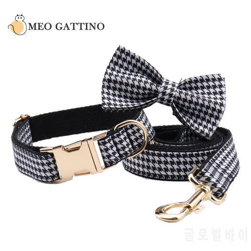 Dog Collar and Leash Set Black White Plaid Free Custom Metal Buckle Dog Collars Quick Lease For Small Medium Large Dog Supplies
