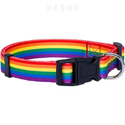 Rainbow Dog Collar with Soft Twill Material, Adjustable Length, and Release Buckle