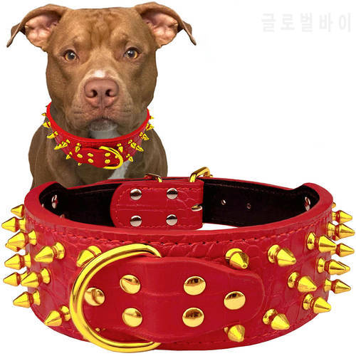 PU Leather Pitbull Dogs Collar Retro Metal Rivet Studded Pet Collar Spiked Neck Strap For Smlla Medium Large French Bulldog