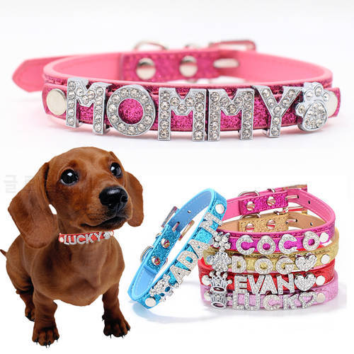 Custom Dog Cat Collar Personalized Letter Name Rhinestone Puppy Small Adjustable Collars Charms for Chihuahua Yorkshire
