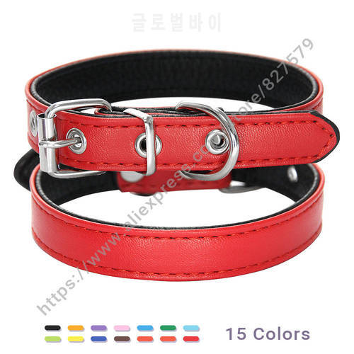 Durable Pet Collar PU Leather Soild Adjustable Dog Cat Collars For Small Medium Dogs Puppy Accessories Neck Strap Necklace XS-L