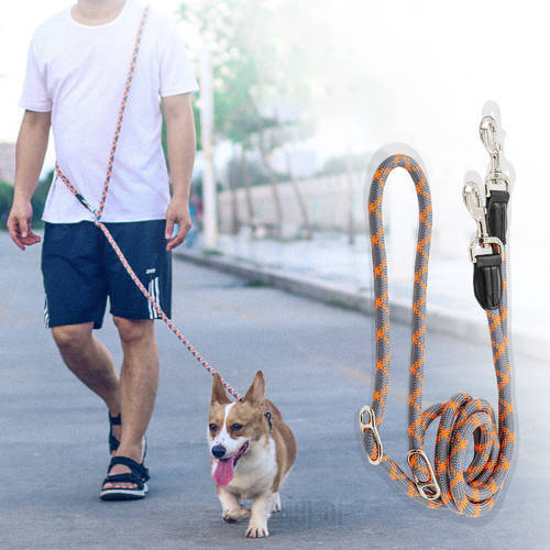 Reflective Nylon Double Leashes Pet Dogs Chain Traction Rope Leads for Running Free Hands Rope Chain for Large Dog
