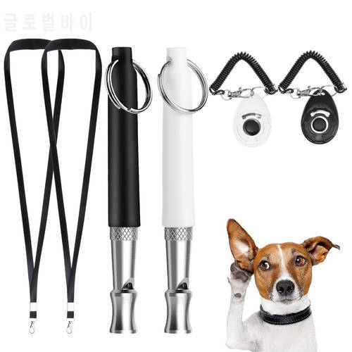 Silent Ultrasonic Dog Whistle Stop barking Adjustable Pitch Dog Training Whistle with Lanyard Strap and Clicker
