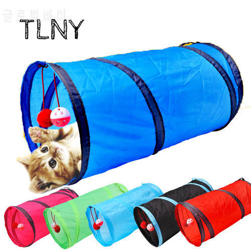TLNY Cat Tunnel Toy Channel Tube Funny Pet 2 Holes Play Tubes Balls Collapsible Crinkle Kitten Toys Play Interactive Cat Toy