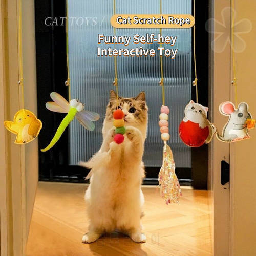 6pc Interactive Cats Toy Elastic Cat Scratch Rope Retractable Door Hanging Mouse Funny Self-hey Catnip Toys Pet Playing Teaser