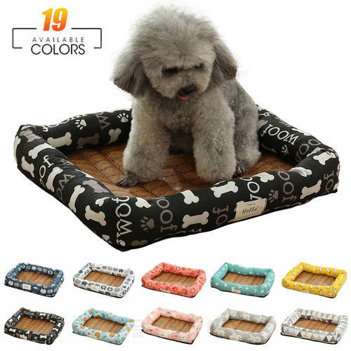 Dog Bed Summer Pet Sleeping Sofa Washable Color Print Square Cat Sleep Mat Comfortable and Breathable Cool Pets Supplies