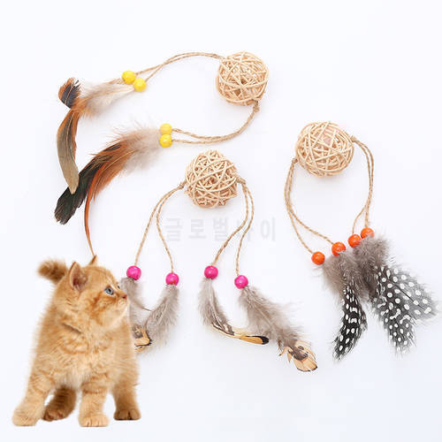 Rattan Ball With Sword Goods for Cats Cat Toys Feather Pet Hemp Rope Chats Stuffed Catnip Supplies Products Home Garden