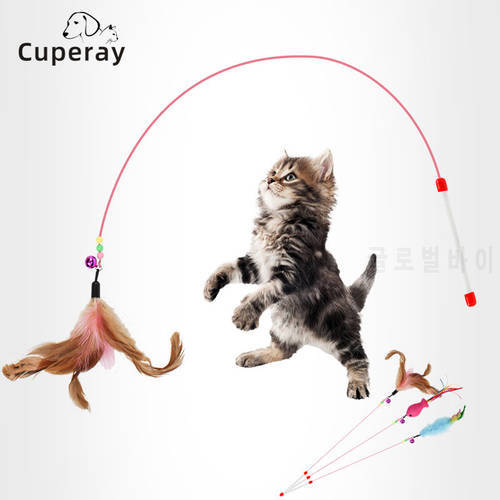 5pcs Funny Kitten Cat Teaser Interactive Toy Rod with Bell and Feather Toys for Pet Cats Stick Wire Chaser Wand Toy Pet Supplies