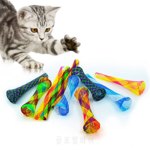 20pcs Interactive Toys for Cats Folding Spring Toy Colorful Feather Funny Training Toys Lattice Jingle Ball Cat Toy Pet Supplie