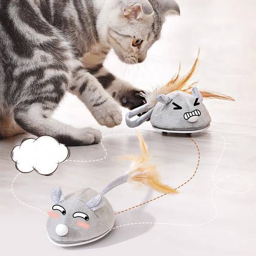 Interactive Cat Toy Electronic Mice Pet Toys for Cats Playing Game Usb Rechargable Kitten Toys With Feather Cat Accessories