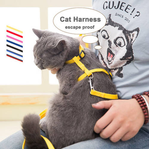 Adjustable Cat Harness Nylon Strap Collar with Leash Escape Proof Kitten Collar for Walking Small Pet Rabbit Lightweight Harness