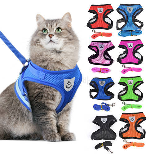 Adjustable Cat Dog Harness Vest Soft Mesh Chest Strap Supplies Nylon Safety Mesh Chest Strap Outdoor Walking Lead Leash For Dogs