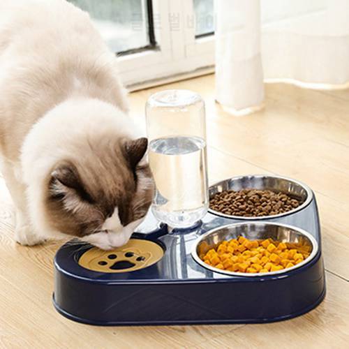 Dog Bowl Feeder With Water Bottle Stainless Steel 3 Bowls Drinking Bowl Cat Food Bowl Pet Automatic Feeder