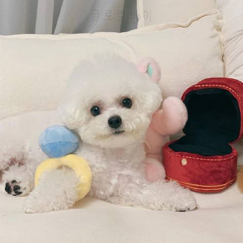 2022INS Korea Cute Pet Dog Toy Set Plush Squeak Dog Toy Pet Hide Food Toy Interesting Diamond Ring Durable Chewing Pet Molar Toy