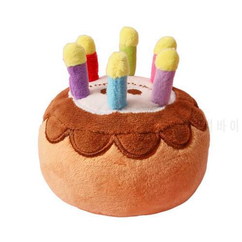 1Pc Cake Shape Dog Toy Funny Bite Resistant Plush Puppy Squeaky Toy Pet Biting Toys For Dog Happy Birthday Interactive Toys