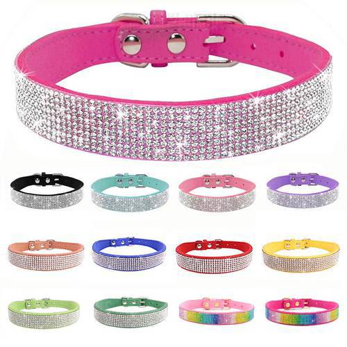 Glitter Rhinestone Dog Collars Zinc Alloy Buckle Collar for Small Dogs Cats Comfortable Suede Fiber Crystal Dog Collar XS/S/M/L