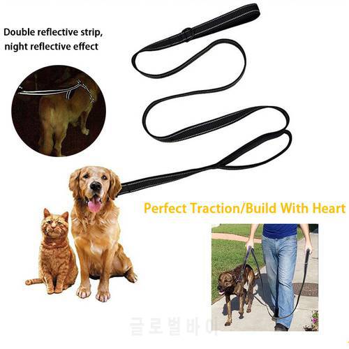 Reflective Dog Leash Double Handle Padded Heavy Duty Dog Harness Leash Rope Double Handles Control Safety Collar Leashes