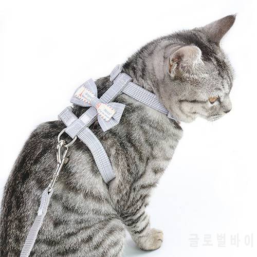 Prevent Breaking Away Dog Cat Harness Leash Collar Set Adjustable Striped Cute Soft Bow Small Pet Collar Leash Outdoor Fashion