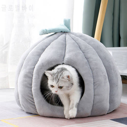 New Cute Cat House Winter Pumpkin Cat Bed Removable & Washable Dog Kennel Warm Dog Basket Cushion For Small Medium Cats Supplies