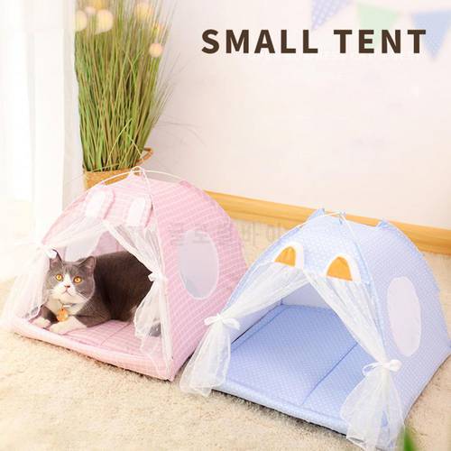 Cat Princess Indoor Tent House Pet Nest Soft Comfortable Keep Warm Semi-closed Windproof Indoor Portable Floral Cave Nest Bed