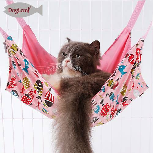New Reversible Cat Hammock bed Pet Hammock Summer and Spring Cage Cotton Canvas Soft Cat Bed Small Animal Pet Products 2 color