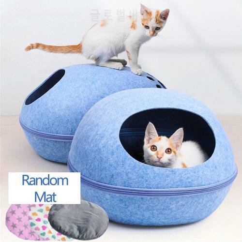 Felt Little Cat Bed Washable House Breathable Kitten Tent Cave Gray Detachable Sleeping Basket With Cushion Pad For Pet