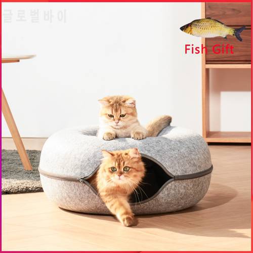 Donut Pet Cat Tunnel Interactive Play Toy Cat bed Dual Use Ferrets Rabbit Bed Tunnels Indoor Toys Cats House Kitten Training Toy