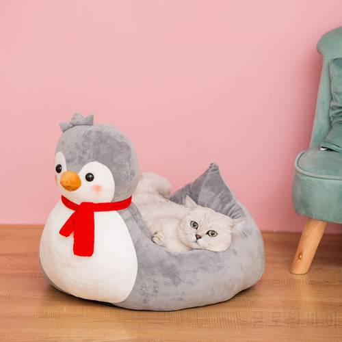 Super Soft Cute Penquin Cat House Bed Non-skid Refreshing Pet Dog Basket Cartoon Duck Kitten Sofa Mat Nest Bengal Shorthair