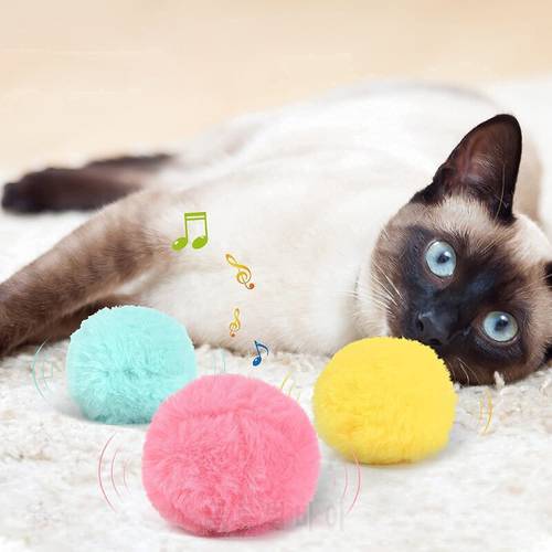 3Pcs Interactive Toys for Indoor Cats Electronic Catnip Toy Bird Frog Cricket Chirping Sound Plush Balls for Chasing Cat Toy