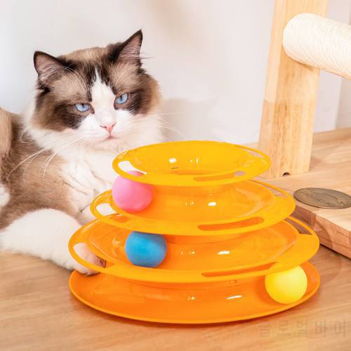 Cat Puzzle Track Toy 3 Layer Interactive Tower Turntable Roller Balls Teaser Toys for Cats Kitten Pets Training with Ball